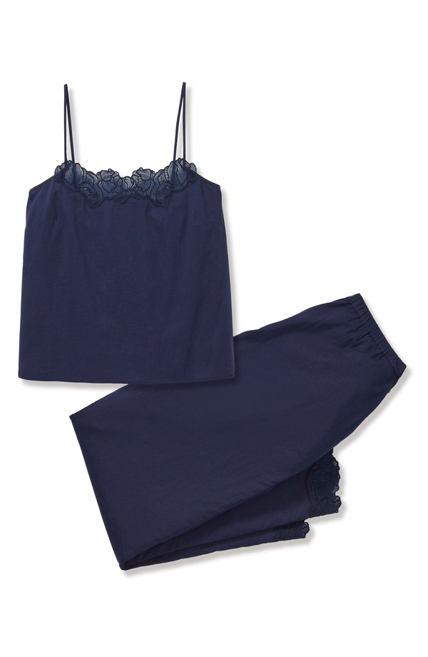 プティットプリュム レディース アンダーウェア ナイトウェア コットン Petite Plume Fleur Cotton Voile Cami Pajamas NAVY ネイビー|ReVida 店