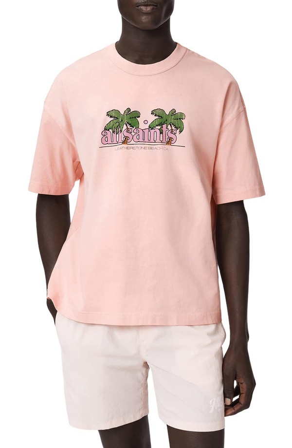 オールセインツ メンズ トップス Tシャツ グラフィック AllSaints Troppo Graphic T-Shirt BLUSHED PINK ピンク｜ReVida 店