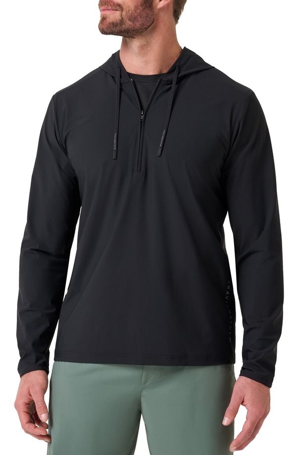 トラビスマヒュー メンズ アウター パーカー・スウェット ハーフジップ TravisMathew Hero Hour Performance Half Zip Hoodie BLACK ブラック｜ReVida 店 34,970円