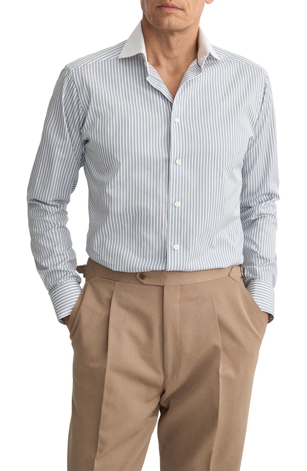 エトン メンズ トップス シャツ スリムフィット コットン Eton Slim Fit Stripe Twill Cotton Dresshirt LIGHT BLUE ブルー｜ReVida 店
