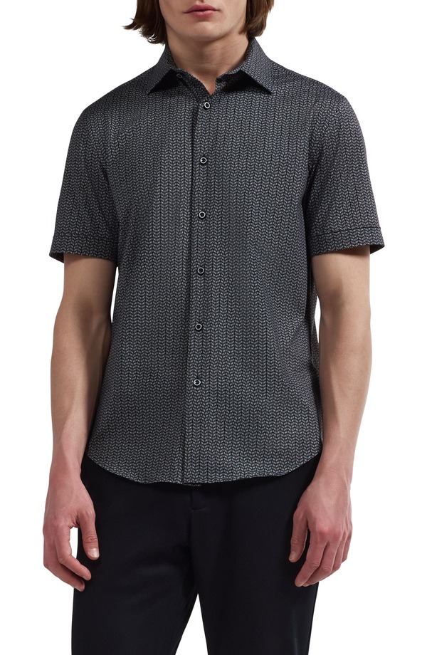 ブガッチ メンズ トップス シャツ コットン Bugatchi Miles OoohCotton Geometric Short Sleeve Button-Up Shirt BLACK ブラック|ReVida 店
