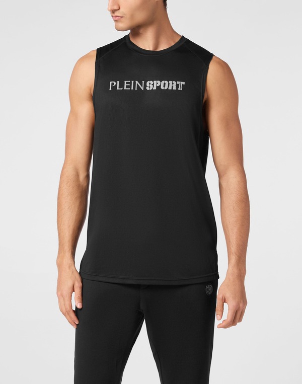 プレイン スポーツ メンズ トップス シャツ PLEIN SPORT Reflective Tank Top Round Neck Men black ブラック｜ReVida 店