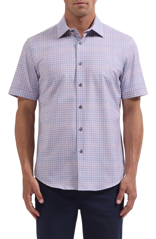 ブガッチ メンズ トップス シャツ コットン Bugatchi Miles OoohCotton Grid Short Sleeve Button-Up Shirt ORCHID|ReVida 店