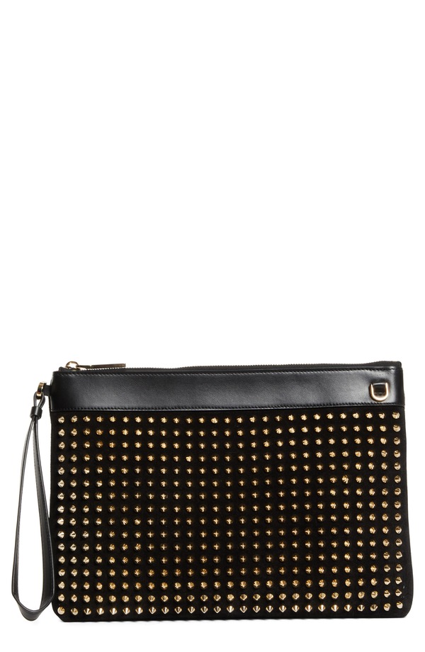 クリスチャン・ルブタン レディース バッグ スエード Christian Louboutin Funky Crosta Spikesuede Wristlet BLACK ブラック｜ReVida 店
