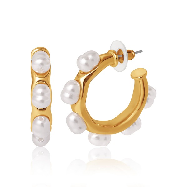 ビーシビージー レディース アクセサリー ピアス・イヤリング BCBG Pearl Hoop Earrings Gold ゴールド｜ReVida 店
