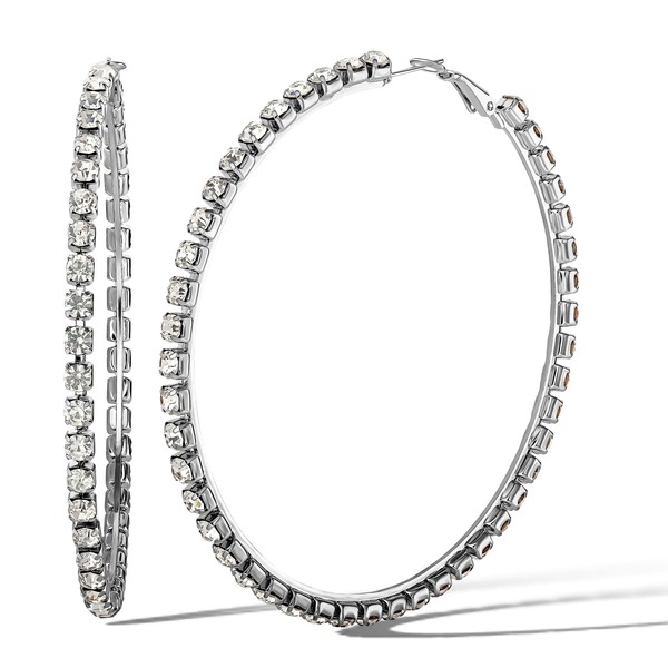 ジェシカシンプソン レディース アクセサリー ピアス・イヤリング Jessica Simpson Crystalined Hoop Earring silver シルバー｜ReVida 店