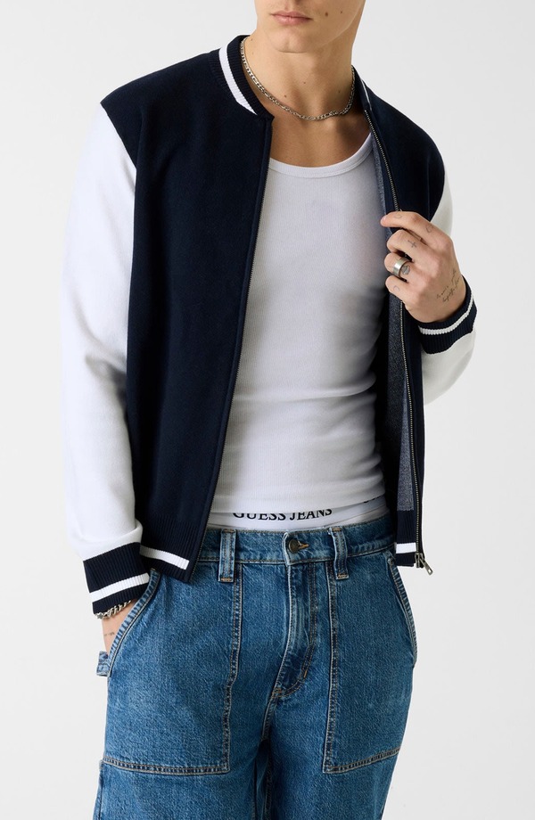 ゲス メンズ アウター ジャケット・ブルゾン GUESS Jacquard Star Bomber Jacket A71W-TURQU|ReVida 店