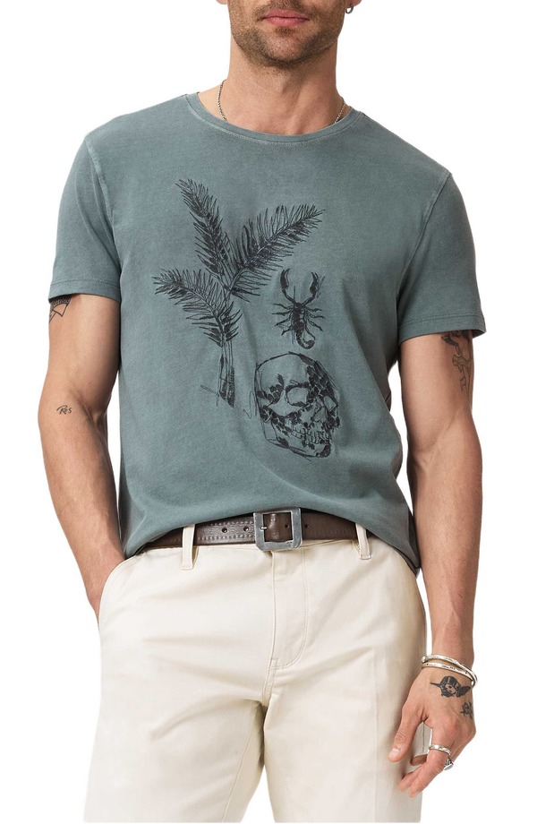 ジョンバルベイトス メンズ トップス Tシャツ コットン 刺繍 John Varvatoskull & Scorpion Embroide red Organicotton T-Shirt FOG|ReVida 店