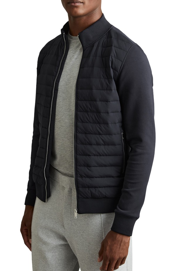 レイス メンズ アウター コート ジャケット Reiss Freddie Mixed Media Jacket NAVY ネイビー｜ReVida 店