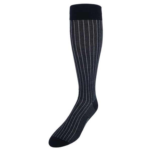 トラファルガー メンズ アンダーウェア 靴下 コットン Trafalgar Nigel Over The Calf Vertical Stripe Mercerized Cotton Socks Black with Grey Stripe ブラック｜ReVida 店
