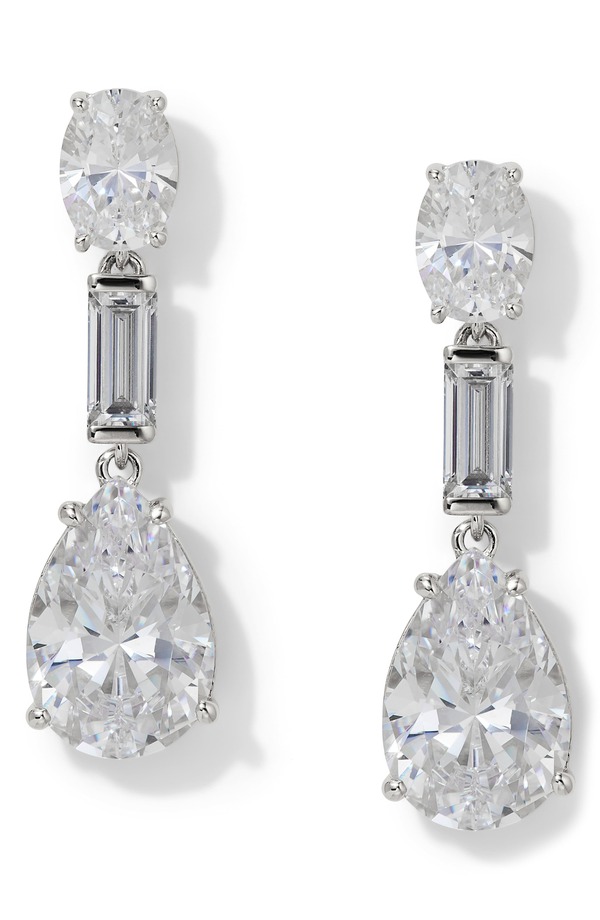 ナディール レディース アクセサリー ピアス・イヤリング Nadri Delphine Cubic Zirconia Triple Drop Earrings RHODIUM|ReVida 店