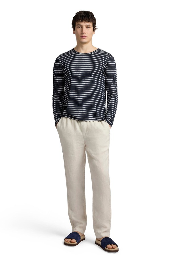 オニア メンズ トップス シャツ ジャージー リネン Onia Stretch Linen Jersey Long Sleeve Tee Midnight/Egret｜ReVida 店