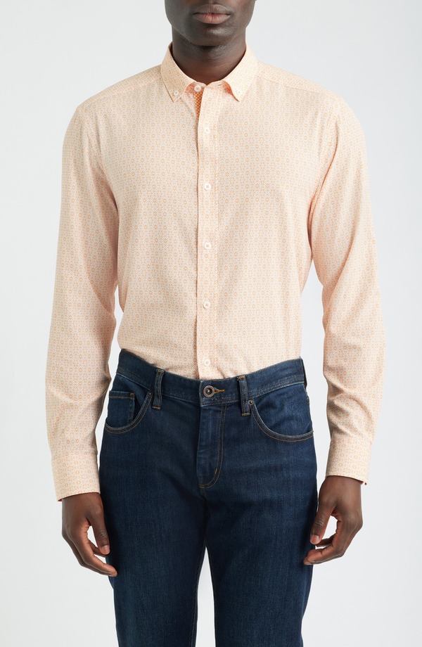 ジョンストンアンドマーフィー メンズ トップス シャツ プリント ダウン Johnston & Murphy XC+ Football Print Performance Button-Down Shirt ORANGE オレンジ｜ReVida 店