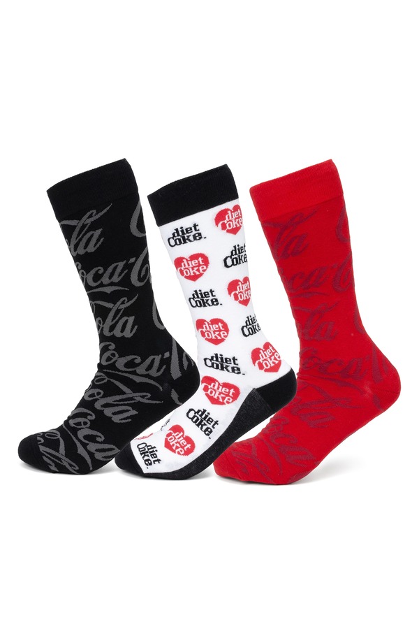 カフリンク メンズ アンダーウェア 靴下 Cufflinks, Inc. Coca-Colassorted 3-Pack Crew Socks Gift Box Set MULTI マルチカラー｜ReVida 店