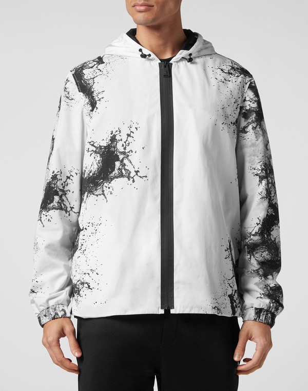 プレイン スポーツ メンズ アウター ジャケット・ブルゾン ナイロン PLEIN SPORT Nylon Windbreaker Splash Extremen white/black ホワイト｜ReVida 店