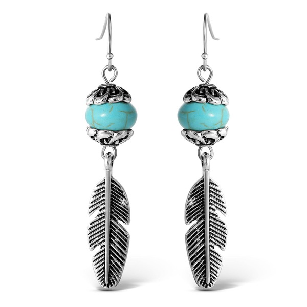 ジェシカシンプソン レディース アクセサリー ピアス・イヤリング Jessica Simpson Turquoise Bead Feather Drop Earrings Gold Turquoise ターコイズ｜ReVida 店