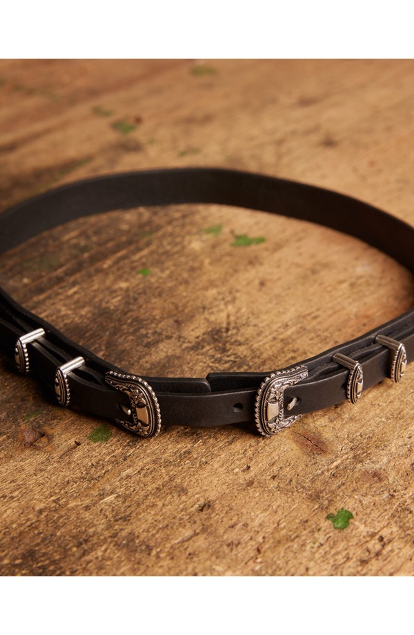 フォルテラ レディース アクセサリー ベルト レザー Fortela Tasia Leather Belt with Double Buckle BLACK ブラック｜ReVida 店