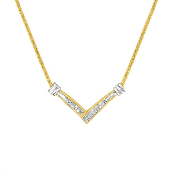 ハウスオブブリリアンス レディース アクセサリー ネックレス・チョーカー レース Haus of Brilliance 14K Yellow and White Gold 1/4 Cttw Diamond "V" Shape 18" Pendant Necklace Yellow イエロー|ReVida 店