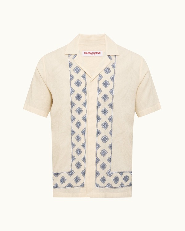 【送料無料】 オールバー ブラウン メンズ シャツ トップス Maitan Embroidery Relaxed Fit Carnival Embroidery Shirt White Sand/Nightfall Blue｜ReVida 店