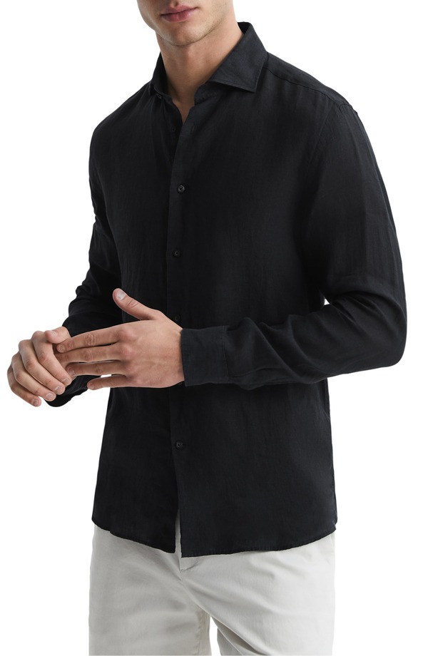 レイス メンズ トップス シャツ リネン Reiss Ruban Linen Button-Up Shirt Black ブラック