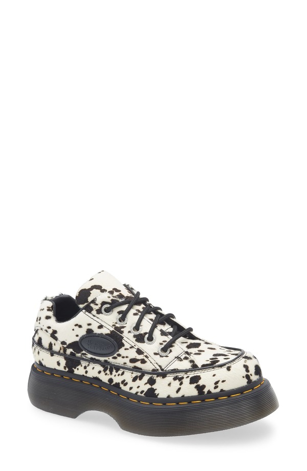 ドクターマーチン レディース シューズ スニーカー プラットフォーム Dr. Martens Buzz 5i Mixed Media Platform Sneaker Cream And Black Calf Hair クリーム