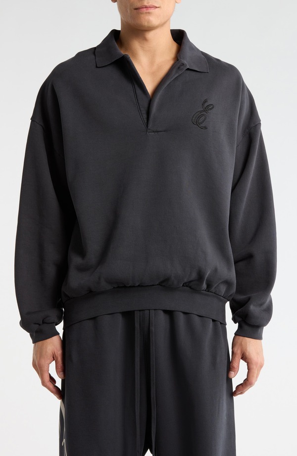 フィアオブゴッド メンズ アウター パーカー・スウェット ポロシャツ コットン 刺繍 フリース Fear of God Essentials Embroidered Classicotton Fleece Polo Sweatshirt Vintage Black ブラック