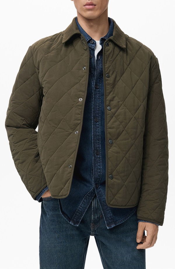 マンゴ メンズ アウター ジャケット・ブルゾン キルティング MANGO Waterepellent Quilted Jacket Olive Green グリーン