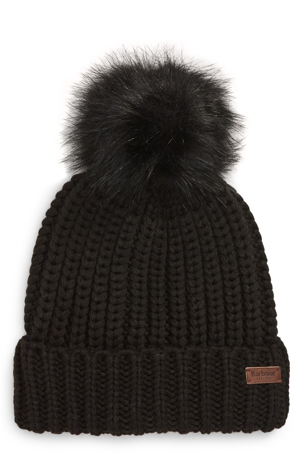 バブアー レディース アクセサリー 帽子 ニット Barbour Saltburn Knit Beanie with Faux Fur Pom BLACK ブラック｜ReVida 店 12,936円