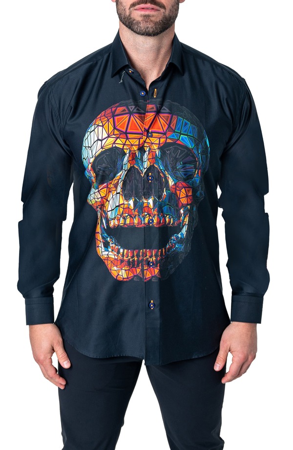 マセオ メンズ トップス シャツ コットン Maceoo Fibonacci Skull Prizm Cotton Button-Up Shirt BLACK ブラック|ReVida 店