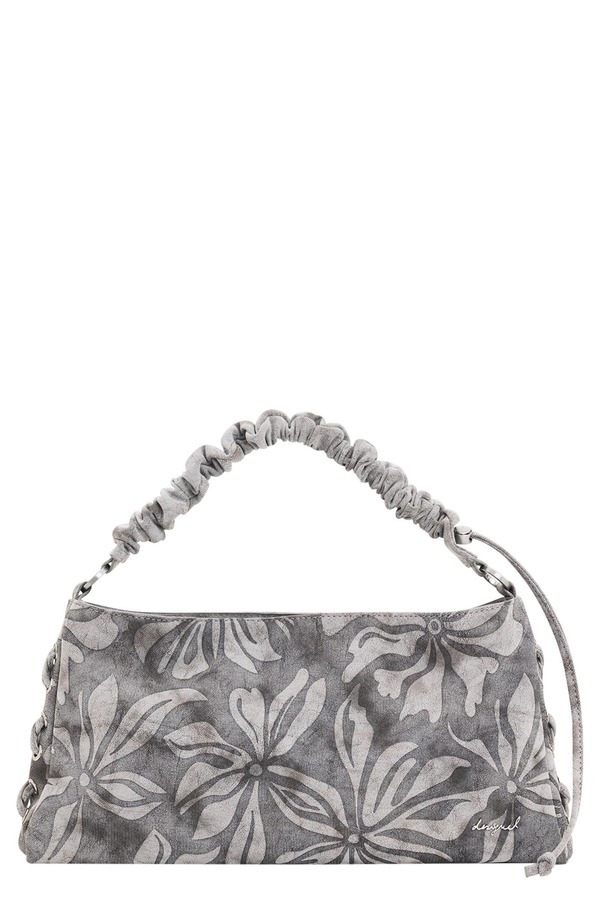 デジグアル レディース バッグ フラワー柄 ギャザー フラワー Desigual Floral Ruched Strap Shoulder Bag BLACK ブラック｜ReVida 店