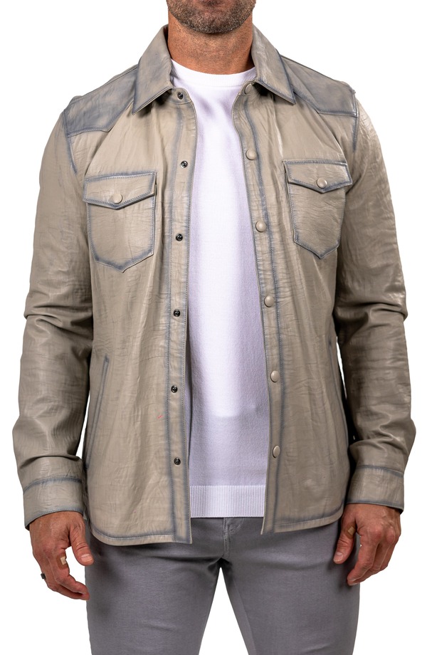 マセオ メンズ アウター コート シャツ レザー ジャケット Maceoo Leather Shirt Jacket WHITE ホワイト｜ReVida 店