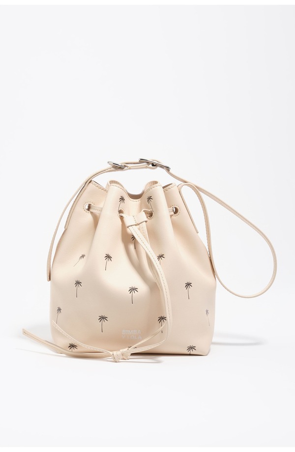 ビンバイローラ レディース バッグ プリント レザー Bimba y Lolarge Palms Print Leather Carlino Bucket bag SAND サンド｜ReVida 店