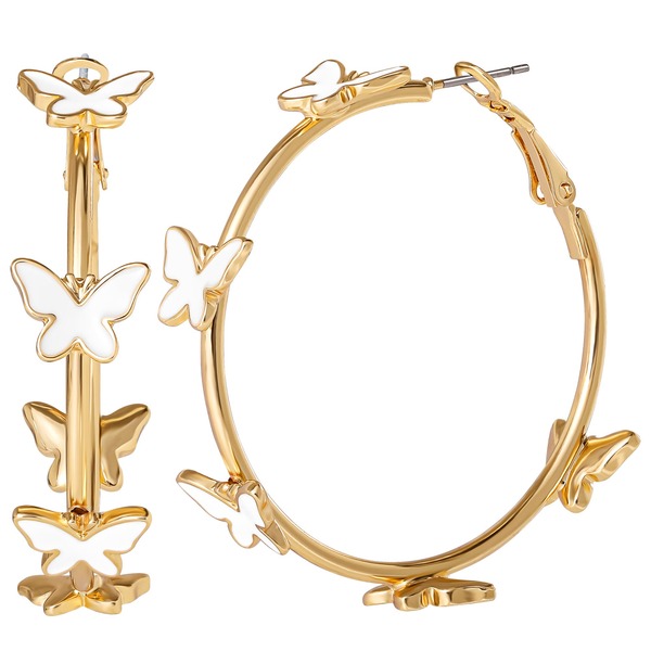 ジェシカシンプソン レディース アクセサリー ピアス・イヤリング Jessica Simpson Butterfly Earrings for Women Whitenamel and Gold-Tone Butterfly Hoop Earrings Gold tone ゴールド｜ReVida 店