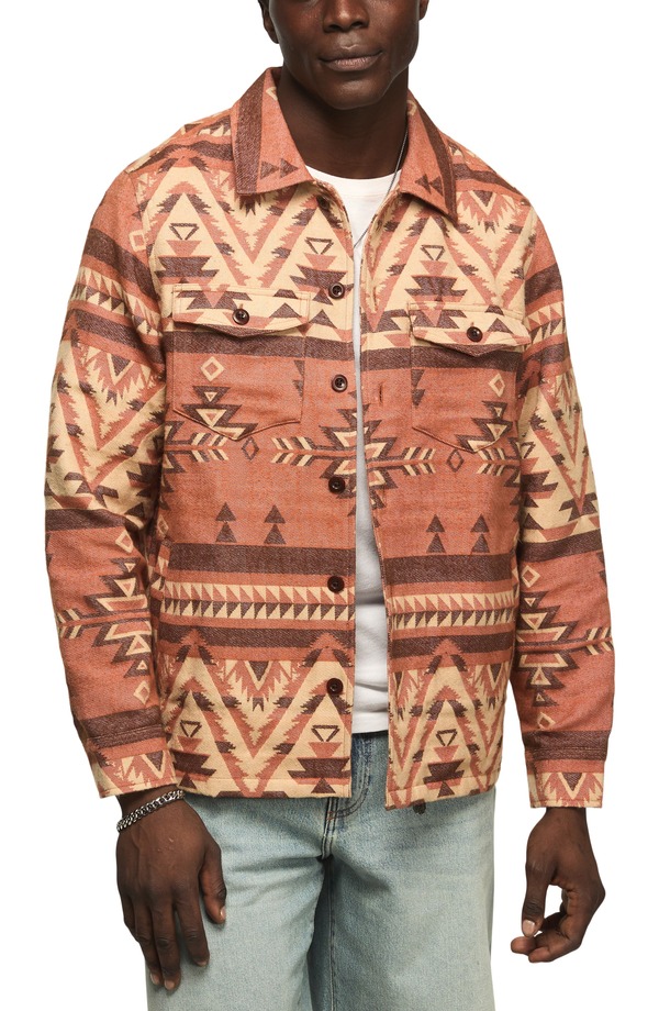 ラッキーブランド メンズ アウター ジャケット・ブルゾン シャツ Lucky Brand Geo Jacquard Button-Up Shirt Jacket RED MULTI レッド｜ReVida 店
