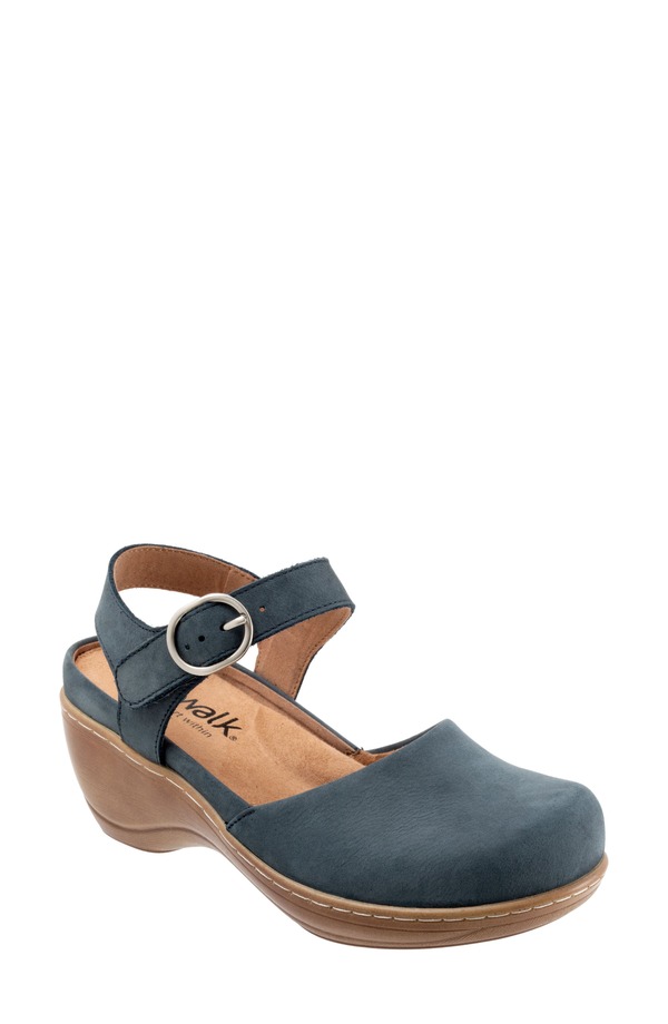 ソフトウォーク レディース シューズ サンダル アンクル SoftWalk Mabelle Ankle Strap Clog (Women) SMOKE NUBUCK スモーク|ReVida 店