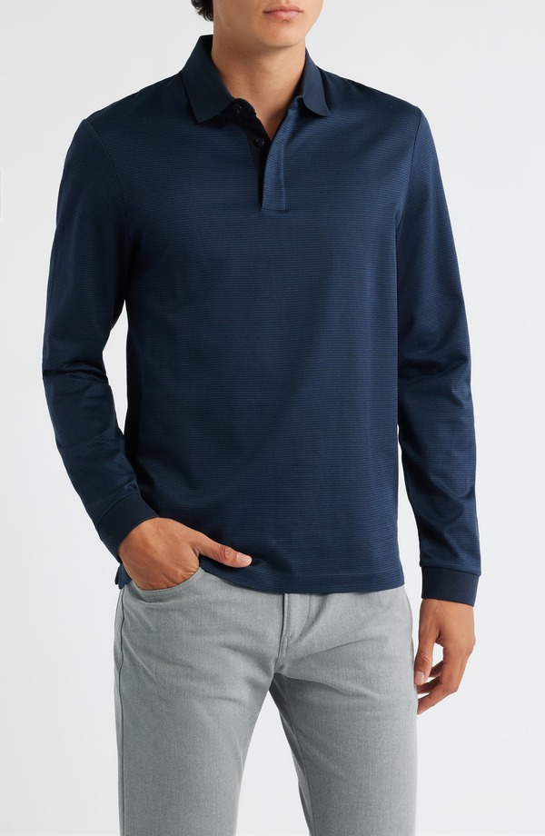 ボス メンズ トップス ポロシャツ コットン BOSS Pado Long Sleeve Cotton Polo Dark Blue ブルー
