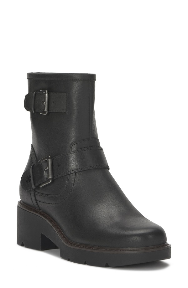 ラッキーブランド レディース シューズ ブーツ・レインブーツ ヒール Lucky Brand Migyn Block Heel Bootie Black Leather ブラック|ReVida 店