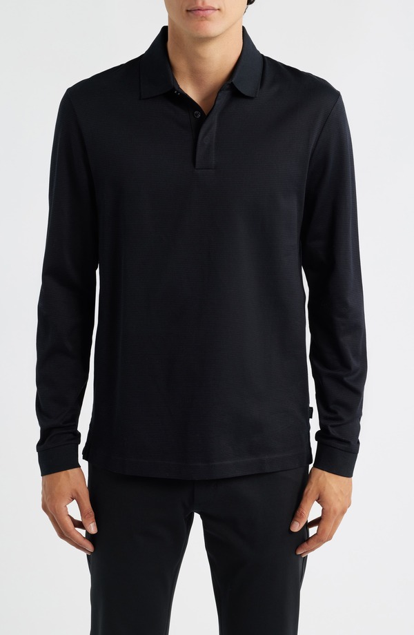 ボス メンズ トップス ポロシャツ コットン BOSS Pado Long Sleeve Cotton Polo Black ブラック