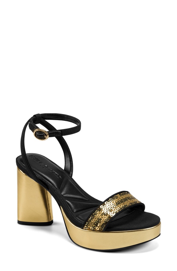 カール ラガーフェルド レディース シューズ ヒール サンダル アンクル KARLAGERFELD PARIS Haden Ankle Strap Sandal Gold/ Black ブラック