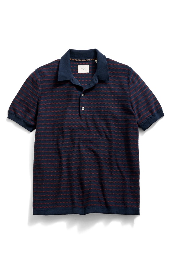 ビリーレイド メンズ トップス ポロシャツ セーター Billy Reid Texture Stripe Polo Sweater Carbon Blue ブルー
