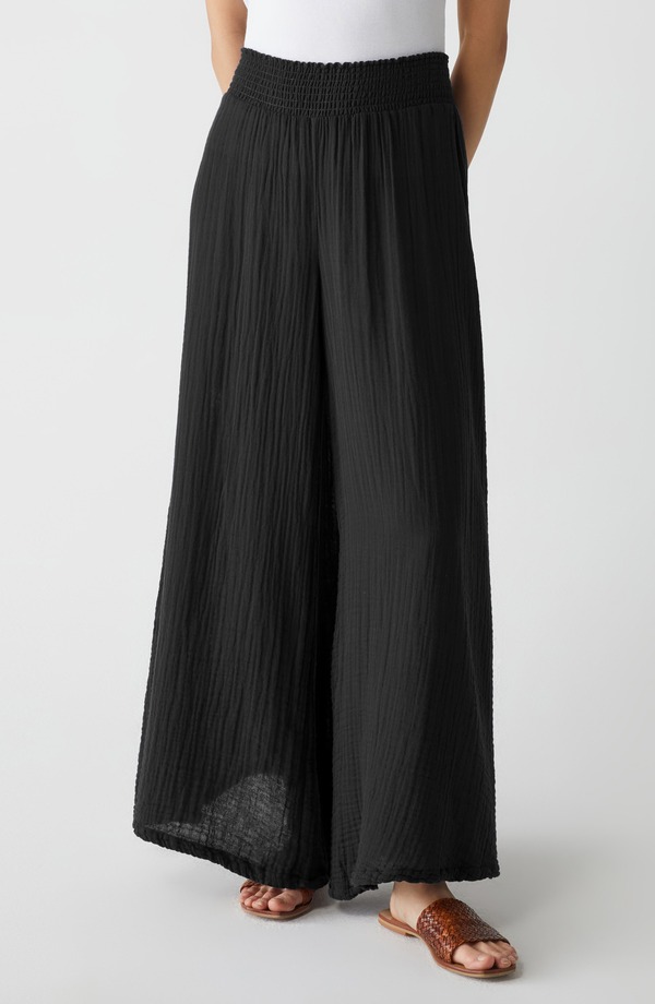 マイケルスターズ レディース ボトムス レギンス ワイドレッグ パンツ シャーリング Michael Starsimba Smocked Waist Wide Leg Pants Black ブラック