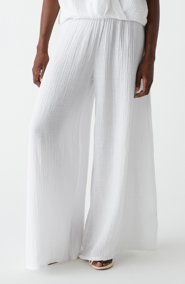 マイケルスターズ レディース ボトムス レギンス ワイドレッグ パンツ シャーリング Michael Starsimba Smocked Waist Wide Leg Pants White ホワイト