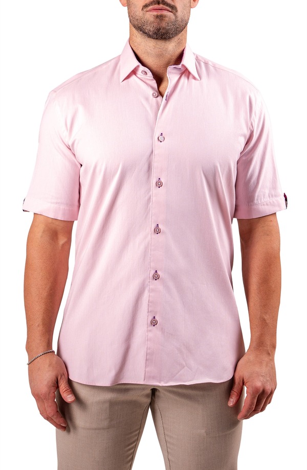 マセオ メンズ トップス シャツ コットン Maceoo Galileo Resistance0123 Pink Short Sleeve Cotton Button-Up Shirt Pink ピンク