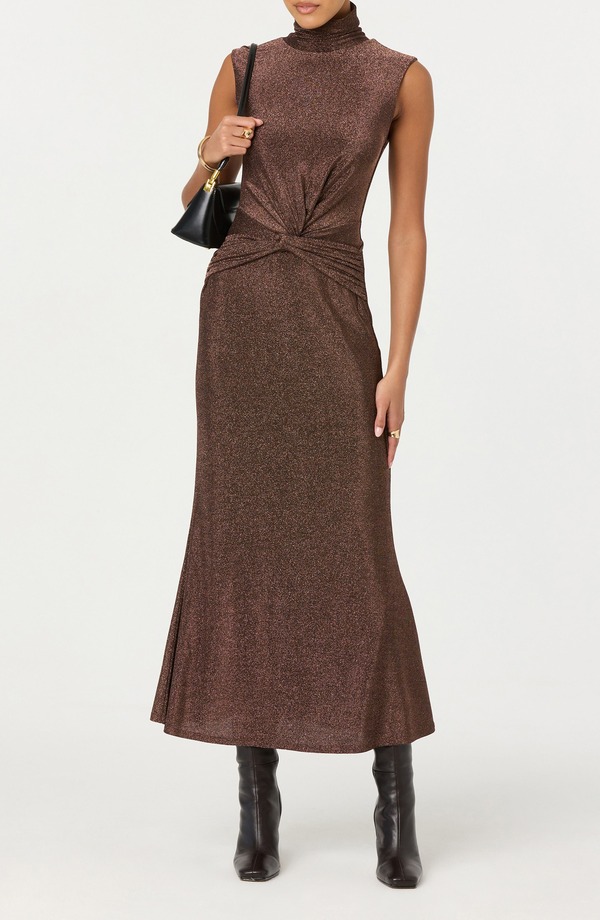 アストール レディース トップス ワンピース ノースリーブ ASTR the Label Riana Metallic Sleeveless Dress Brown Metallic ブラウン