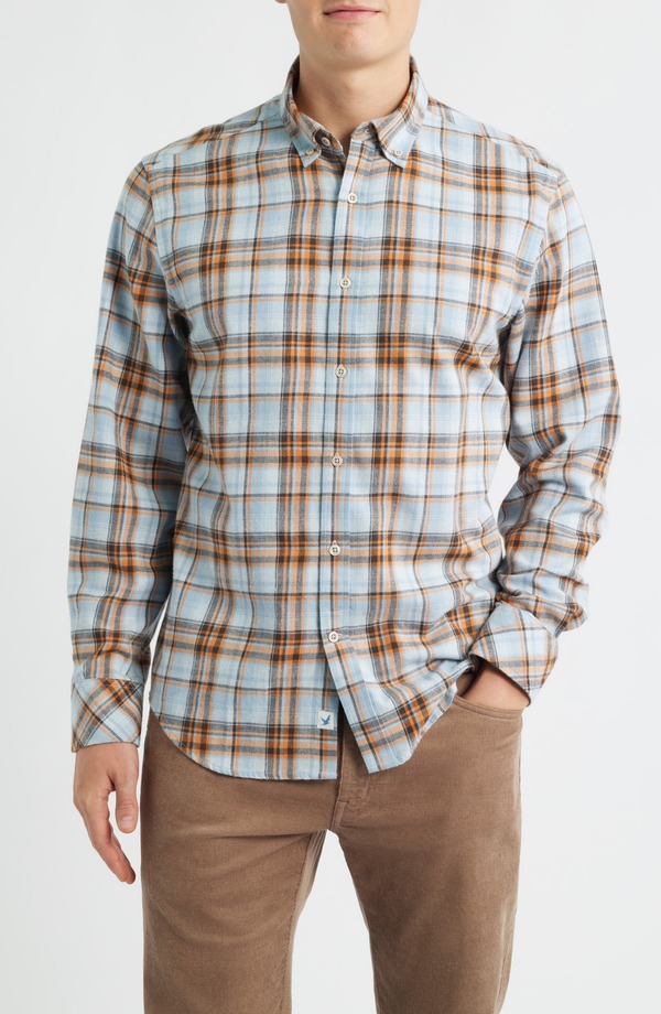 ジェームスカンベル メンズ トップス シャツ コットン James Campbell Winstead Modern Fit Plaid Cotton Button-Up Shirt Golden チェック｜ReVida 店