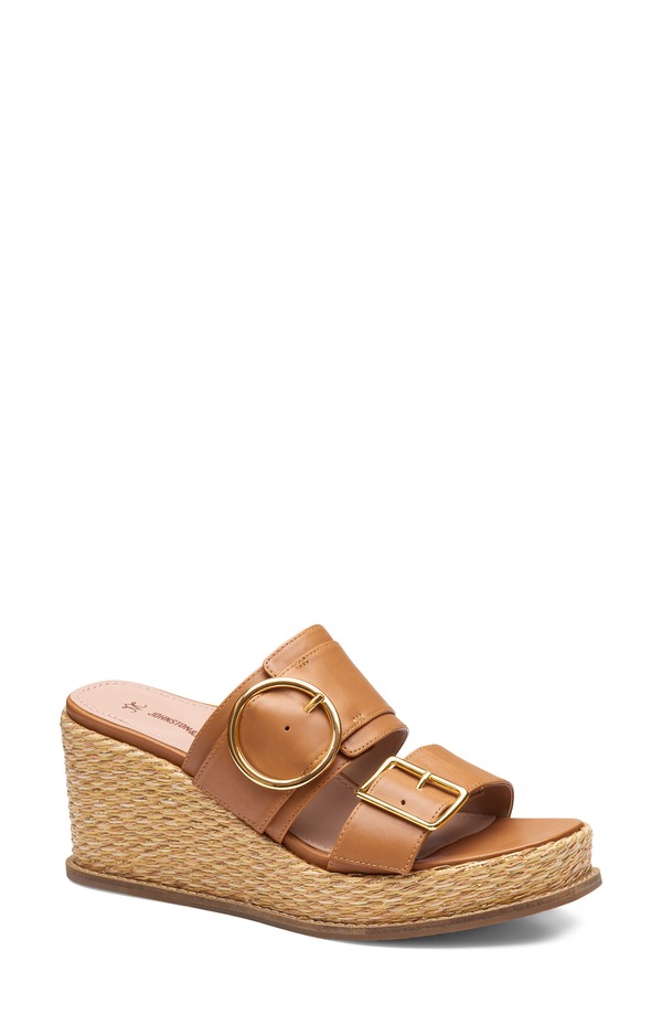ジョンストンアンドマーフィー レディース シューズ ヒール プラットフォーム サンダル Johnston & Murphy Mallory Double Buckle Platform Wedge Sandal Cognac Nappa Leather 31,720円