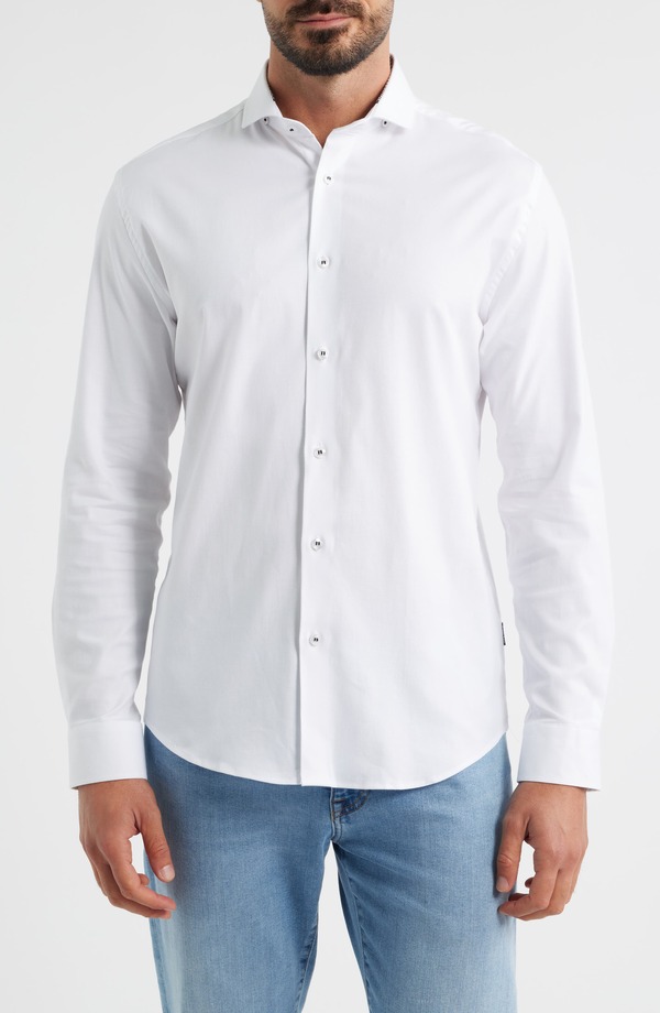 ストーンローズ メンズ トップス シャツ コットン Stone Rose Nova Legacy Solid White Stretch Cotton Blend Button-Up Shirt White ホワイト｜ReVida 店