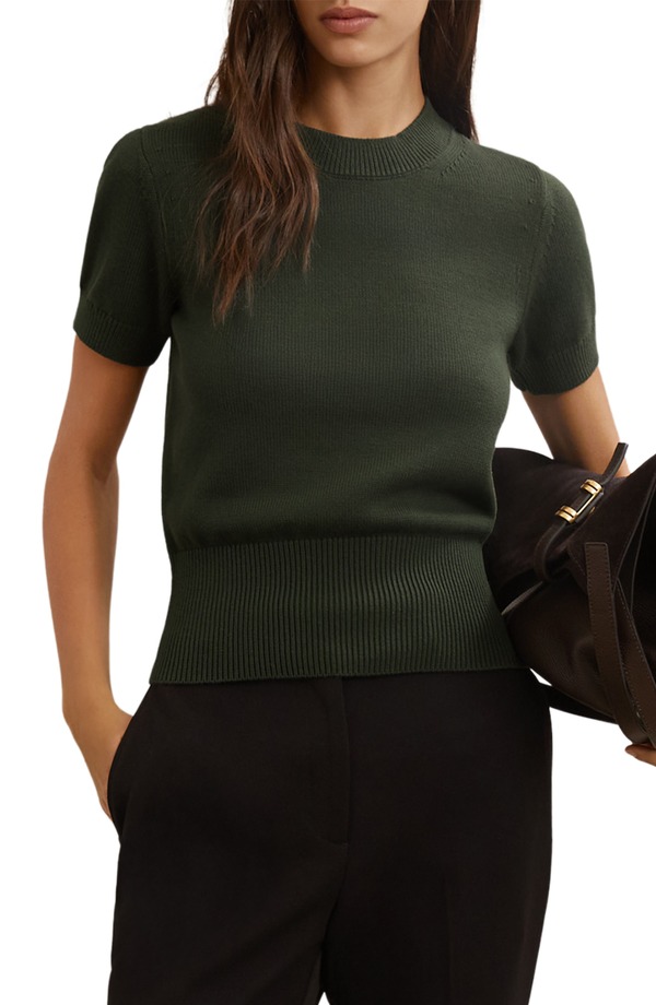 レイス レディース アウター パーカー・スウェット ウール セーター コットン Reiss Anita Short Sleeve Cotton & Wool Sweater Khaki Green グリーン