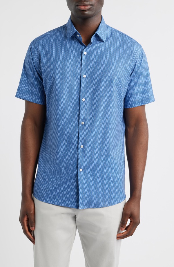ピーター・ミラー メンズ トップス シャツ プリント Peter Millar Jackson Microprint Short Sleeve Performance Poplin Button-Up Shirt Windsor Blue ブルー