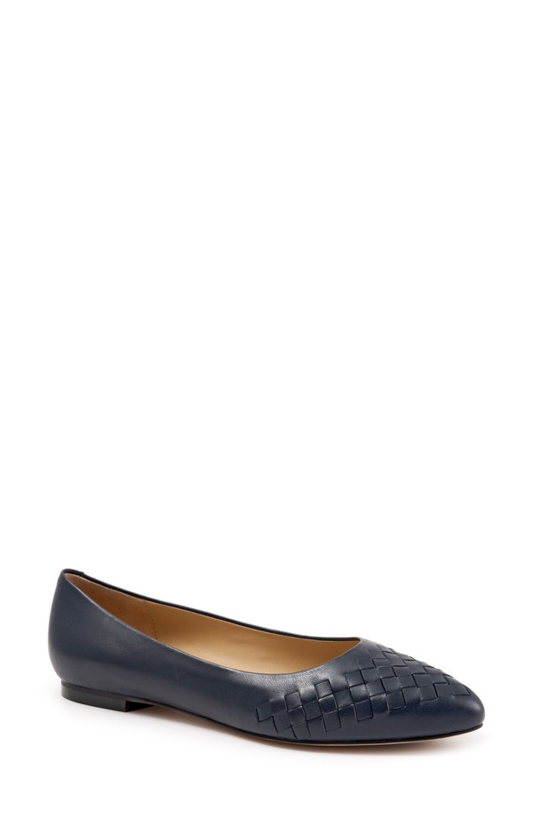 トロッターズ レディース シューズ パンプス Tシャツ Trotters Estee Woven Flat Navy Leather ネイビー